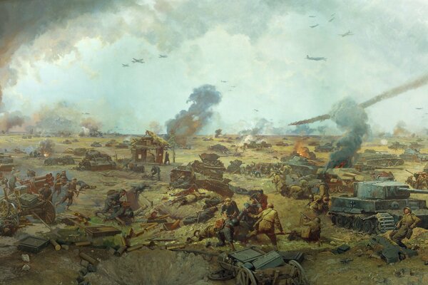 The battlefield with tanks. Explosions