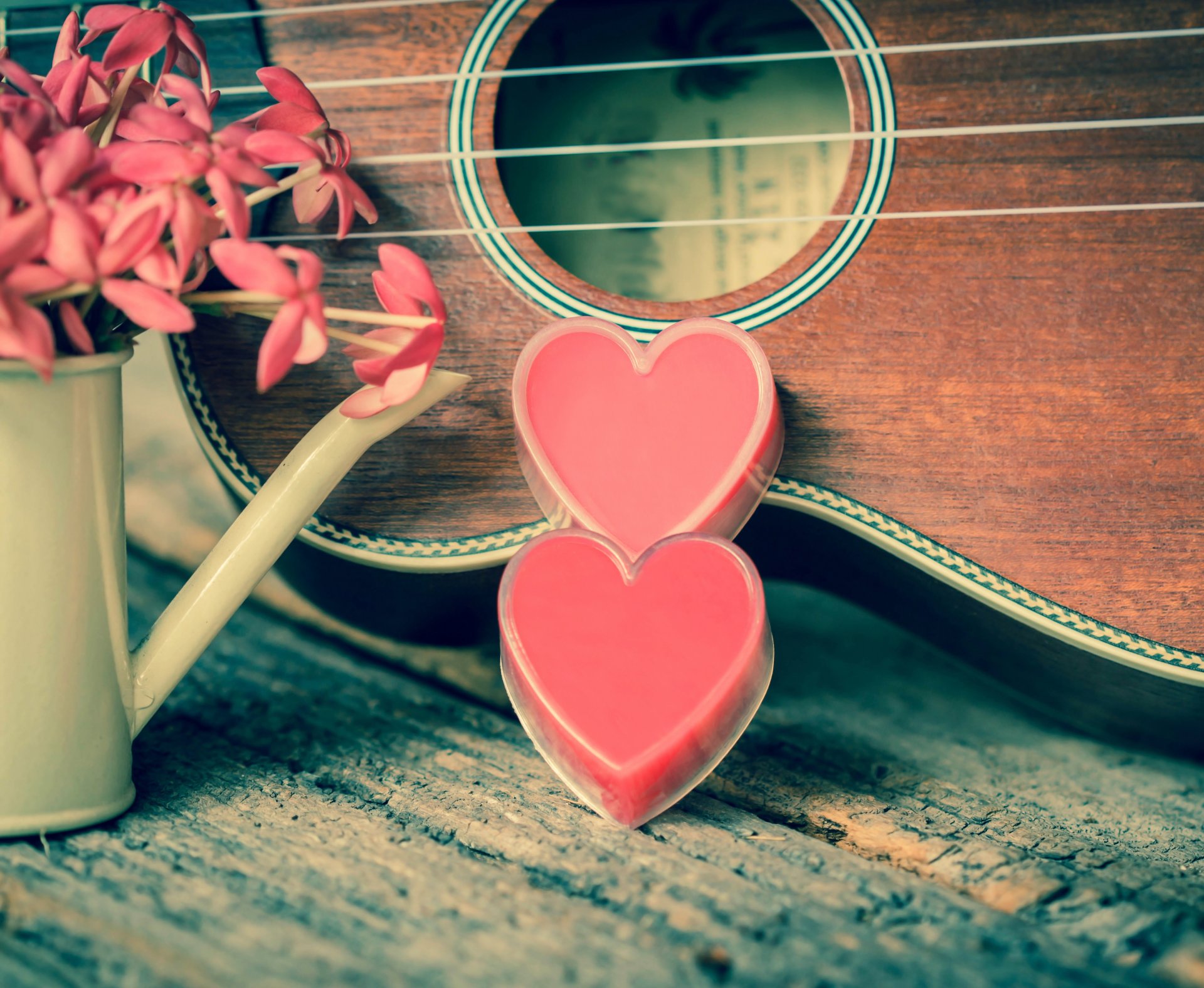 vintage amor romántico corazón ukelele flores