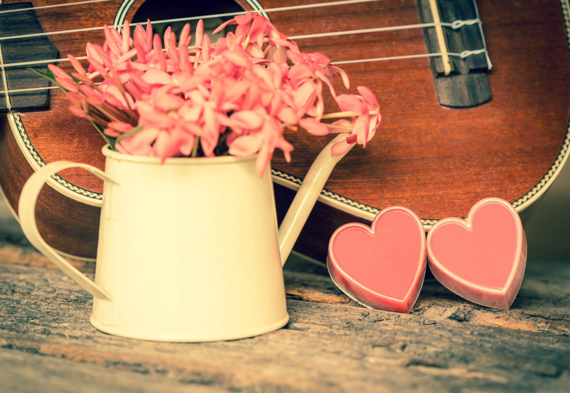 vintage amor romántico corazón ukelele flores