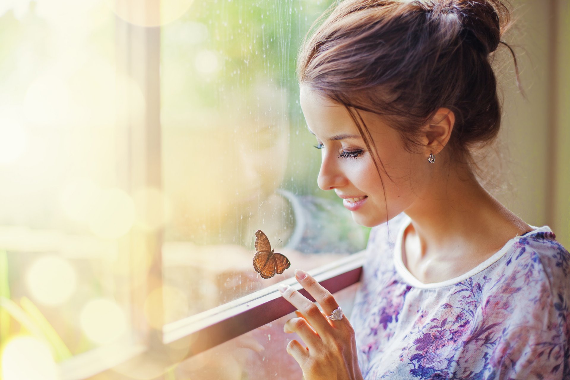 girls a woman smile face hands butterfly