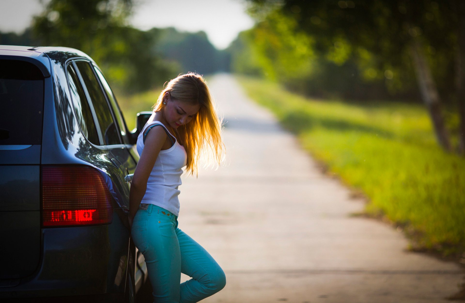 on the road girl car road