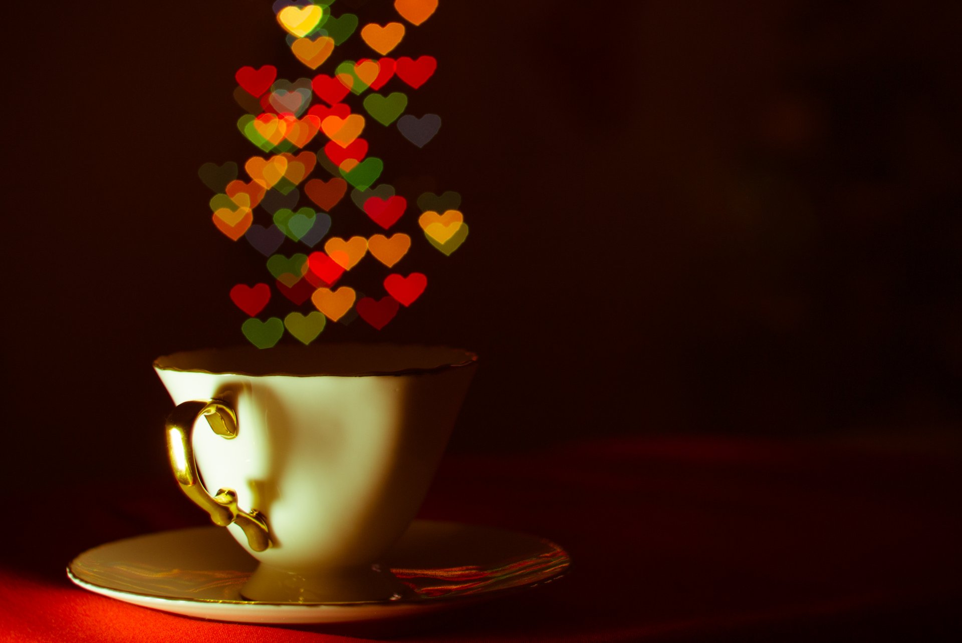 cup saucer heart bokeh