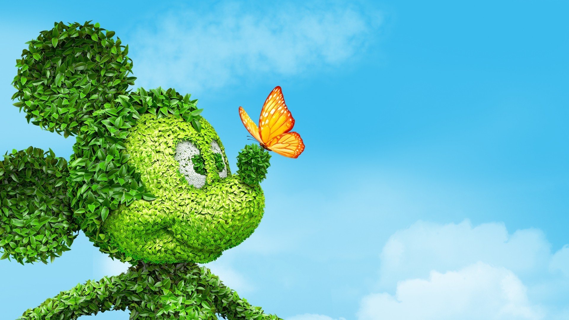 mickey mouse butterfly bush sky leaves bow ears eyes cloud
