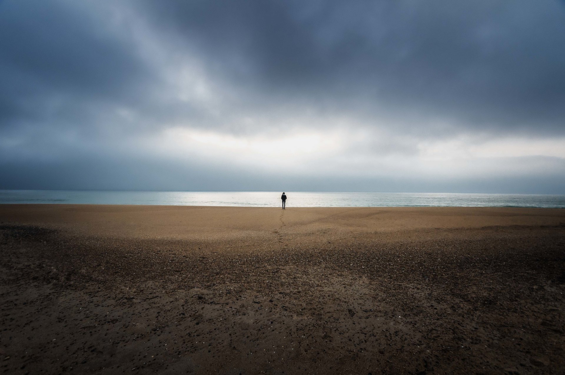allein strand meer wolken sturm horizont allein