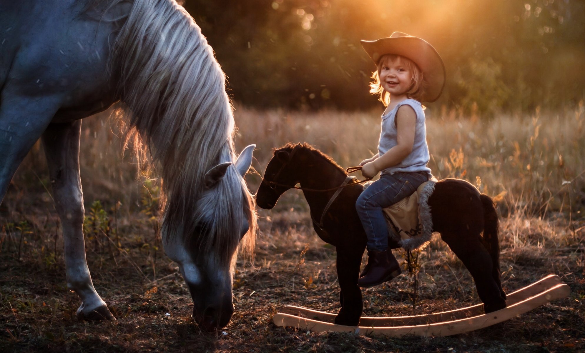 niño jinete caballo mecedora sombrero caballo caballo