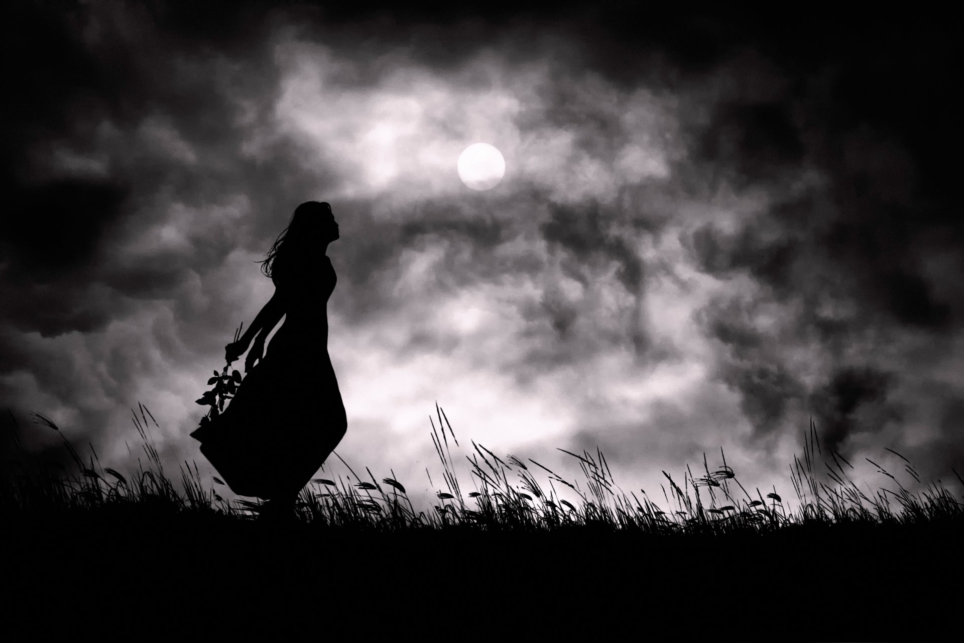 my loneliness girl silhouette night moon