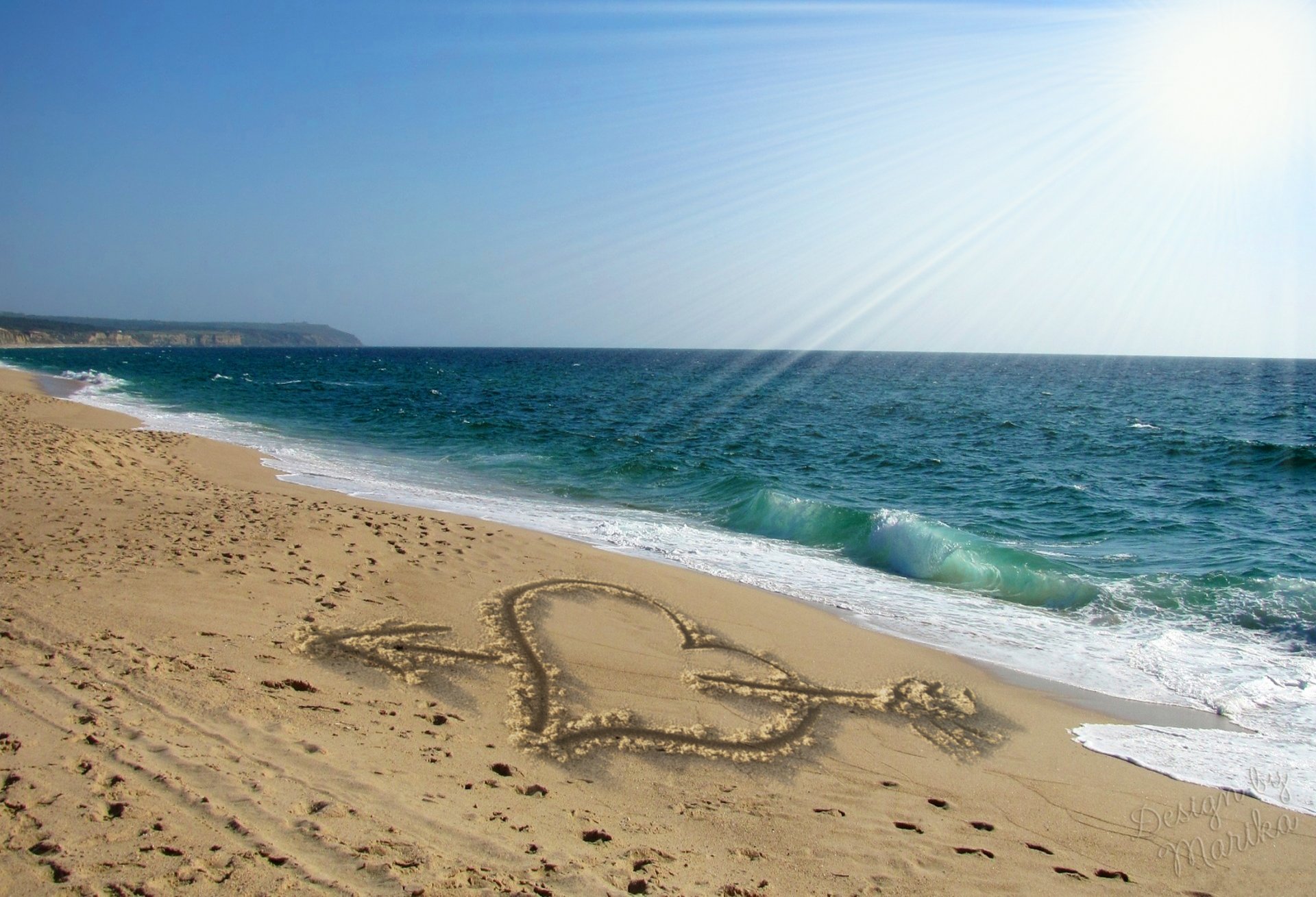 arena playa sol amor mar diseño de marica patrón corazón romance