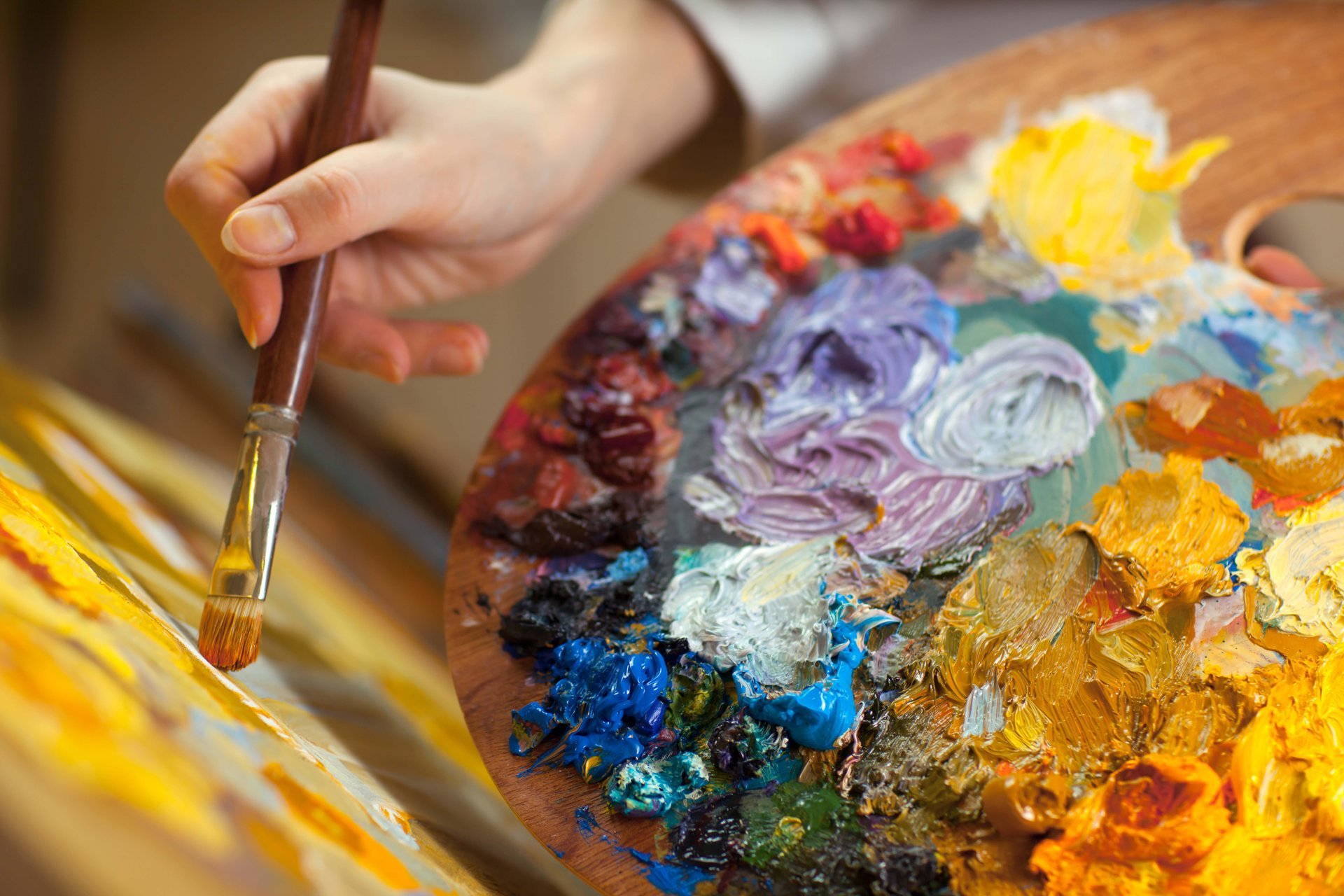 the artist drawing palette color paint easel brush creativity art good idea close up blur bokeh wallpaper