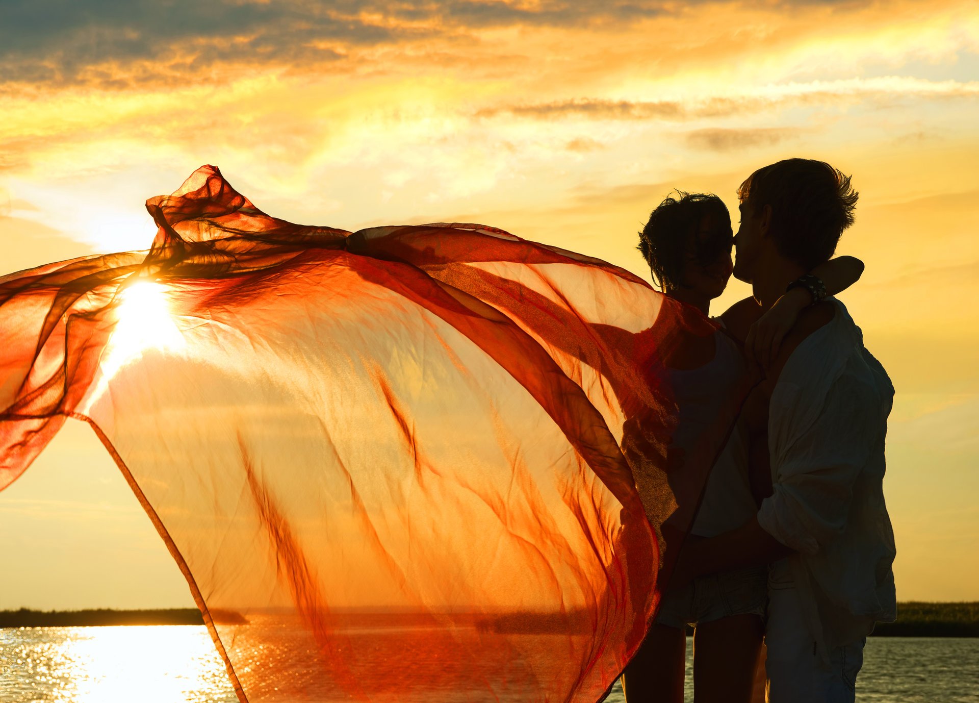 mädchen kerl stoff wind see sonnenuntergang armband freude