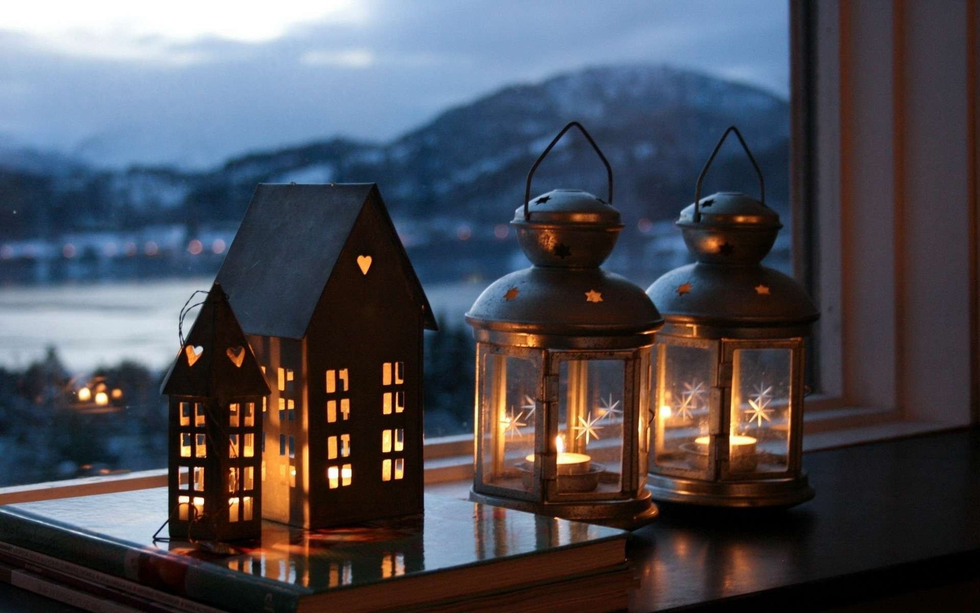 sera città finestra lampade candele umore