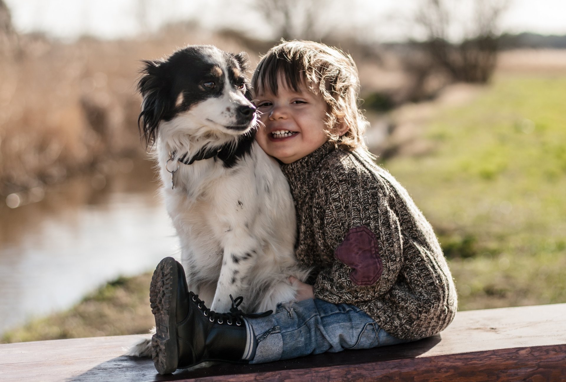 boys dog friends happiness mood
