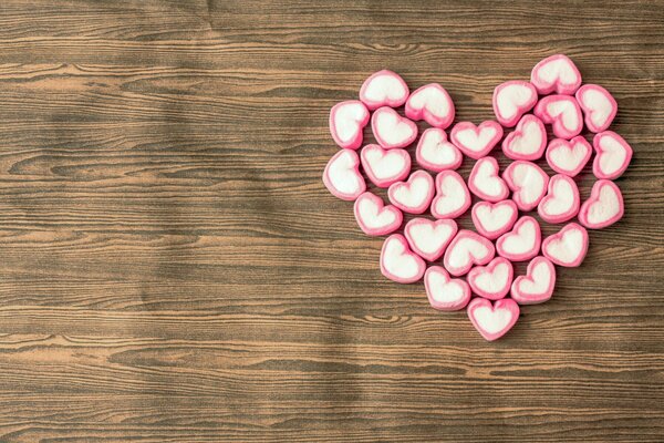 Romantic mood. Marshmallows in the form of a heart