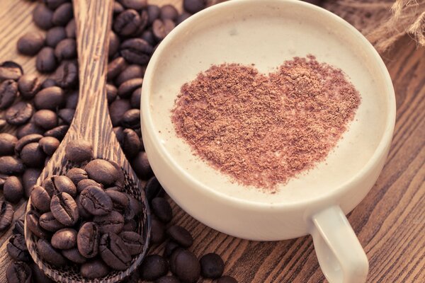 Chocolate heart. Cappuccino with foam