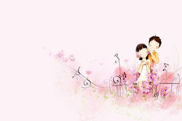 A couple in love listens to music