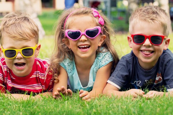 The joy of childhood on the green lawn