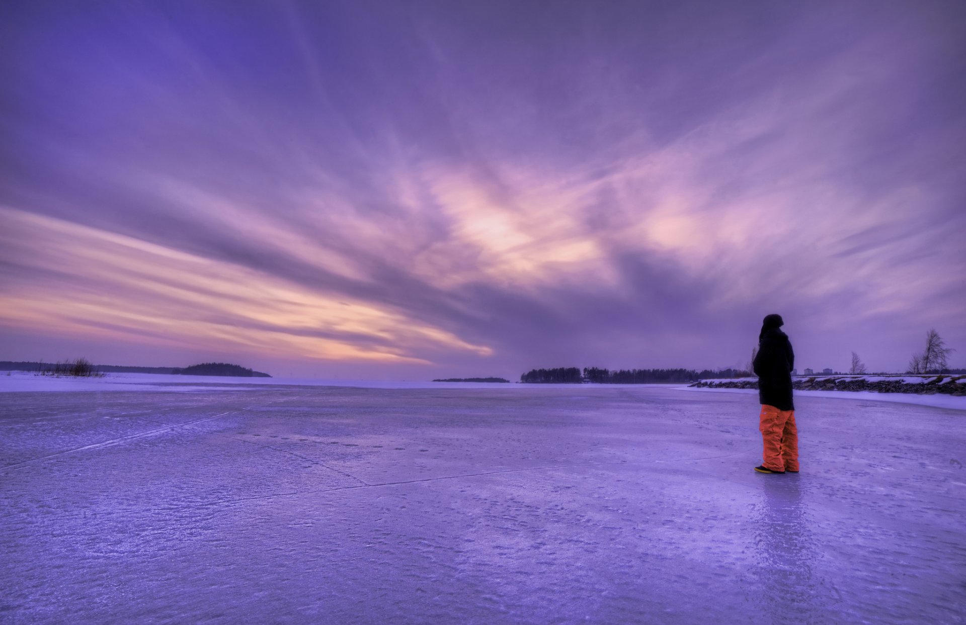 schweden winter see eis abend kerl landschaft flieder himmel