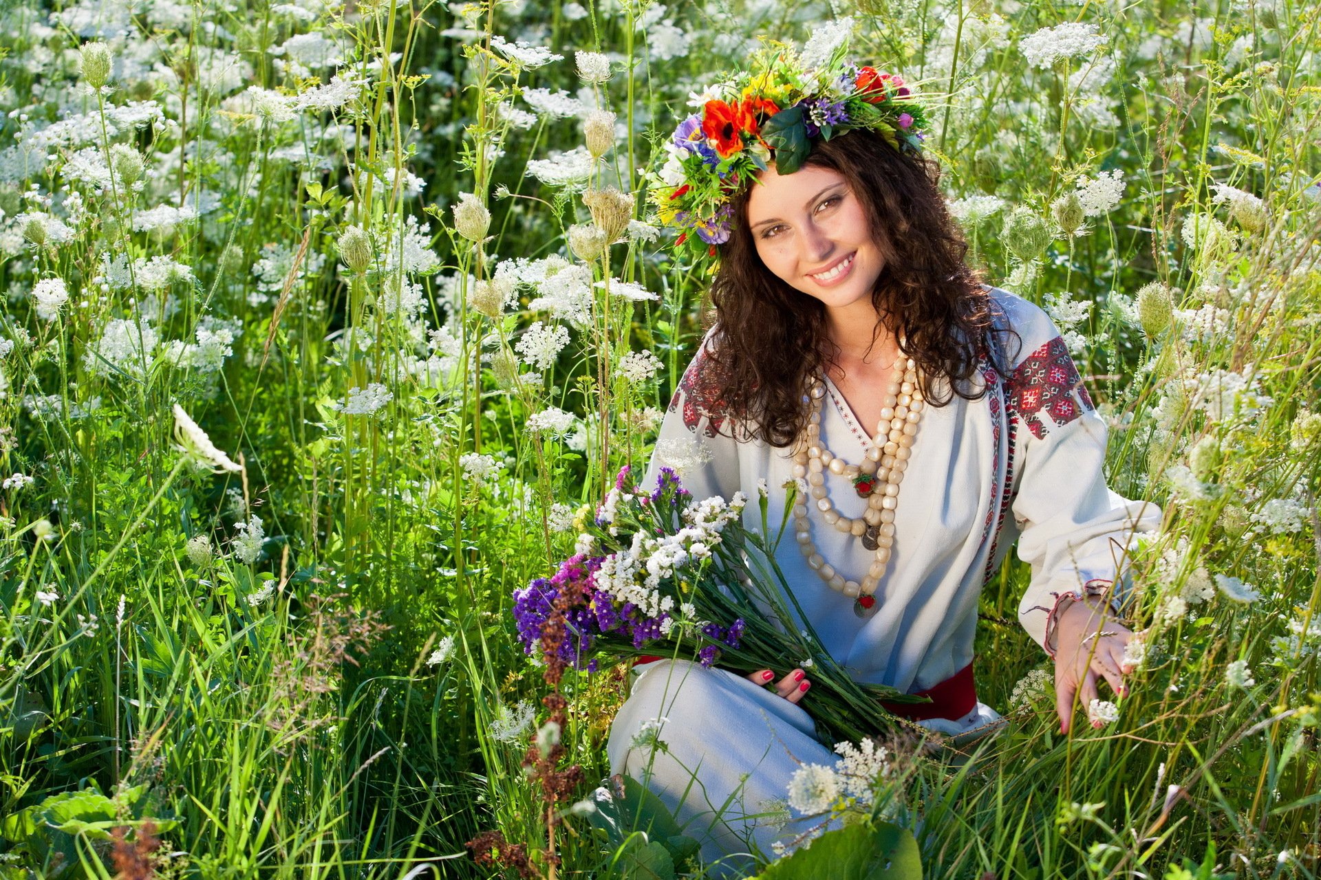 girl the field flower summer