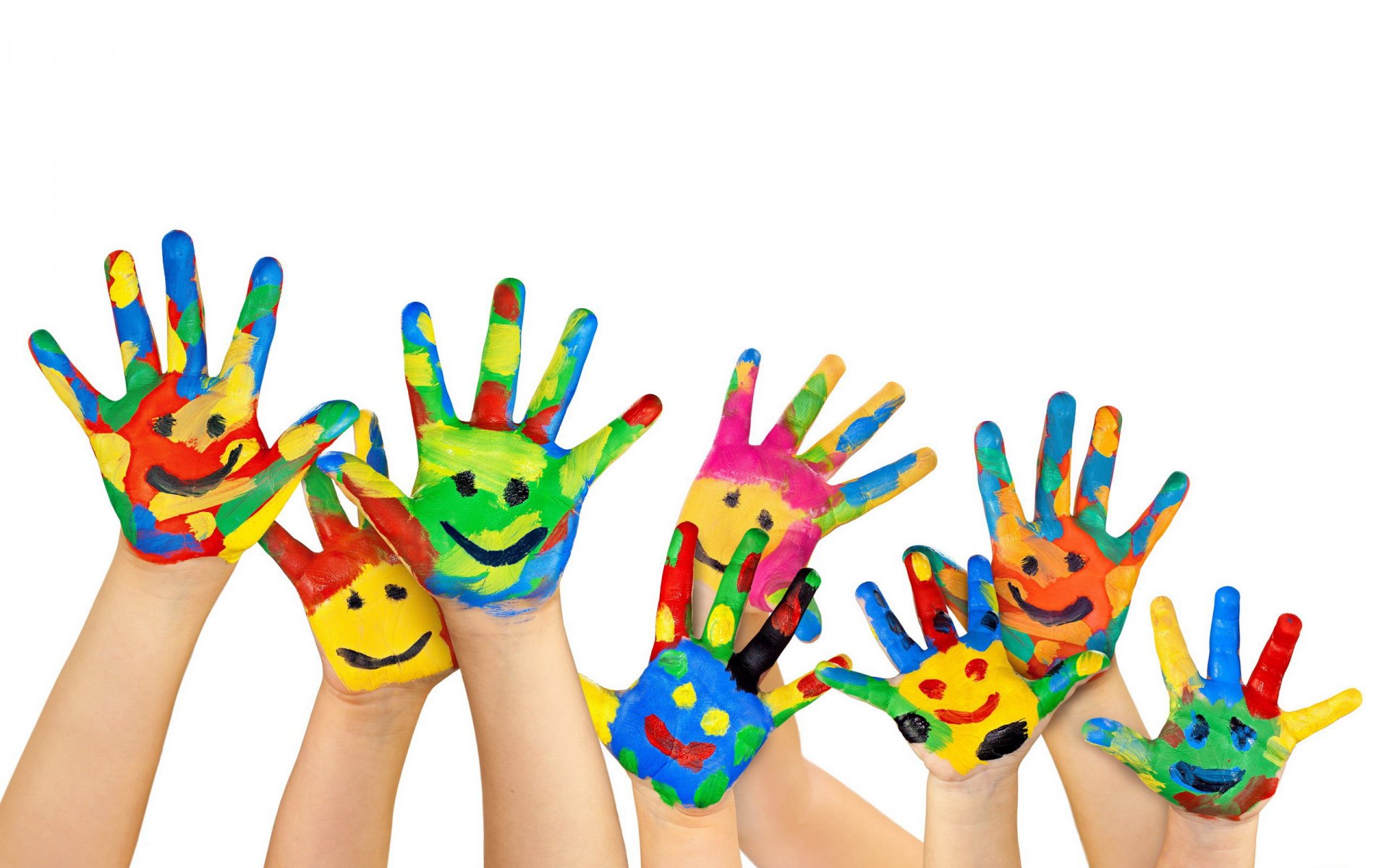 white background hands palm fingers paint flowers smile children childhood