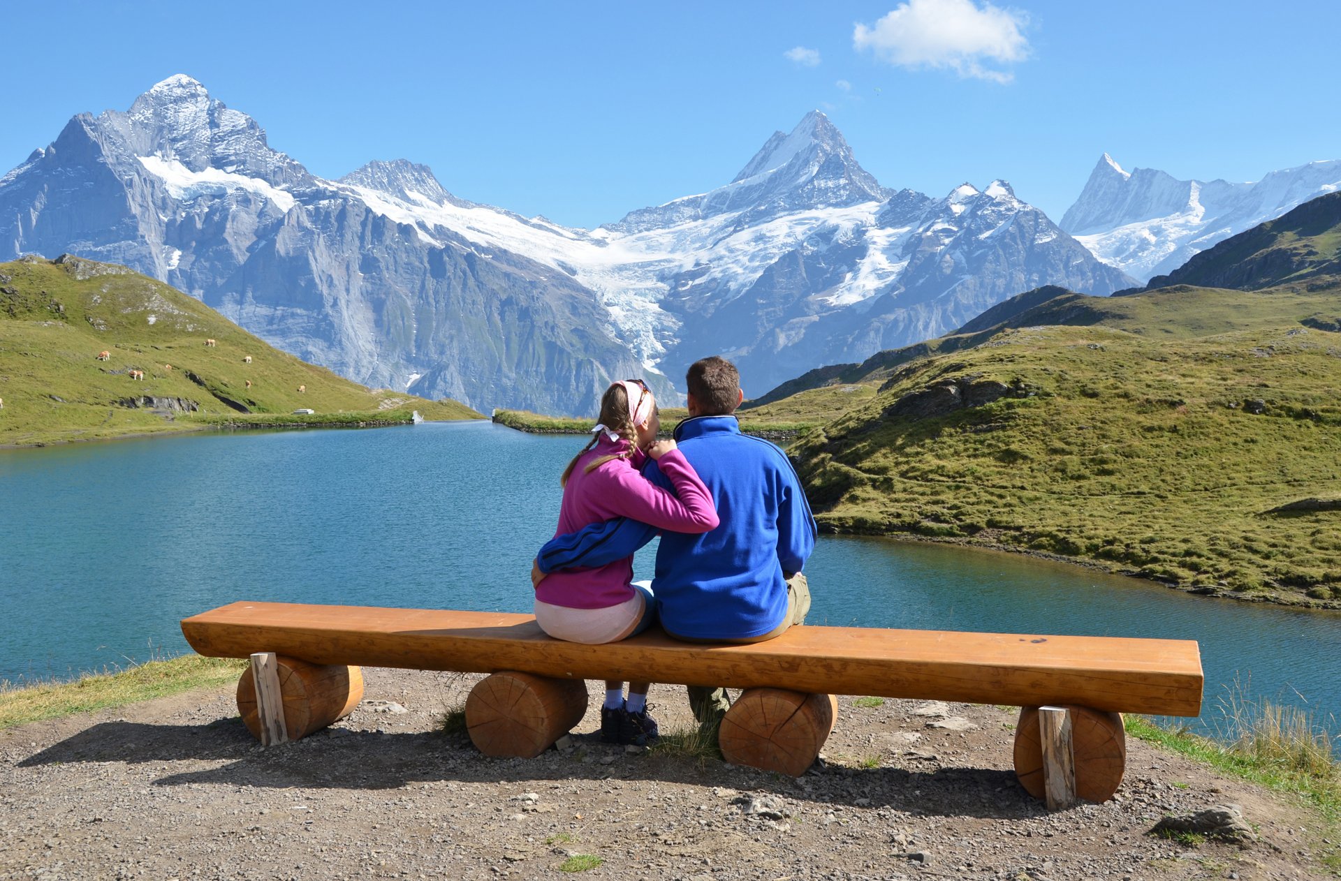 mountain tops snow lake the pair