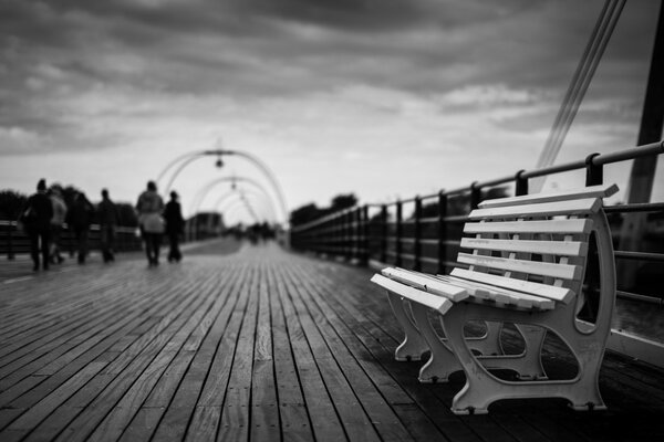 Park bench black and white photo