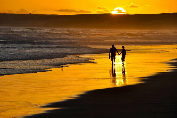 Romantic meeting of two lovers on the seashore