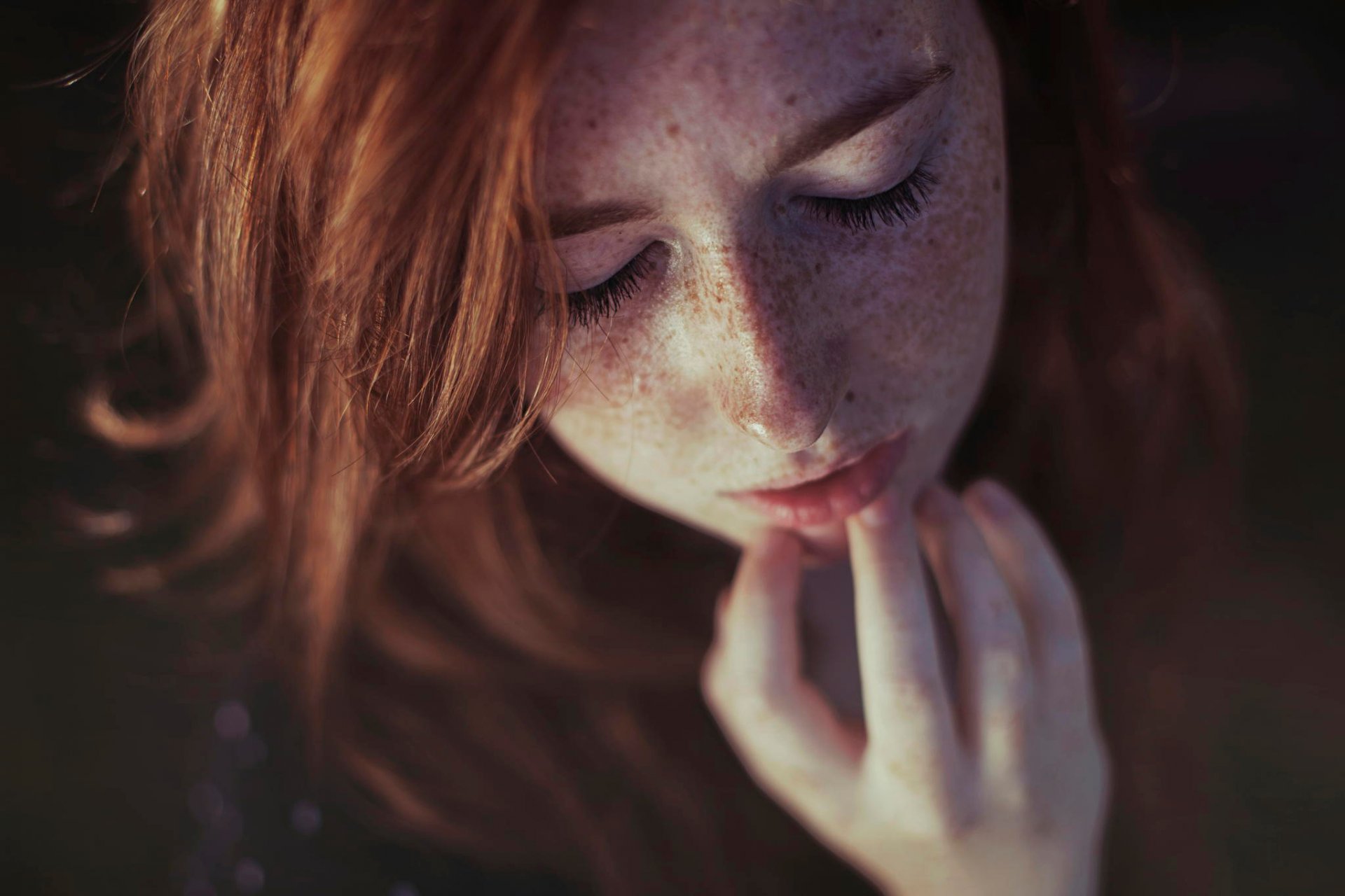 eyelash freckles red-haired girl portrait