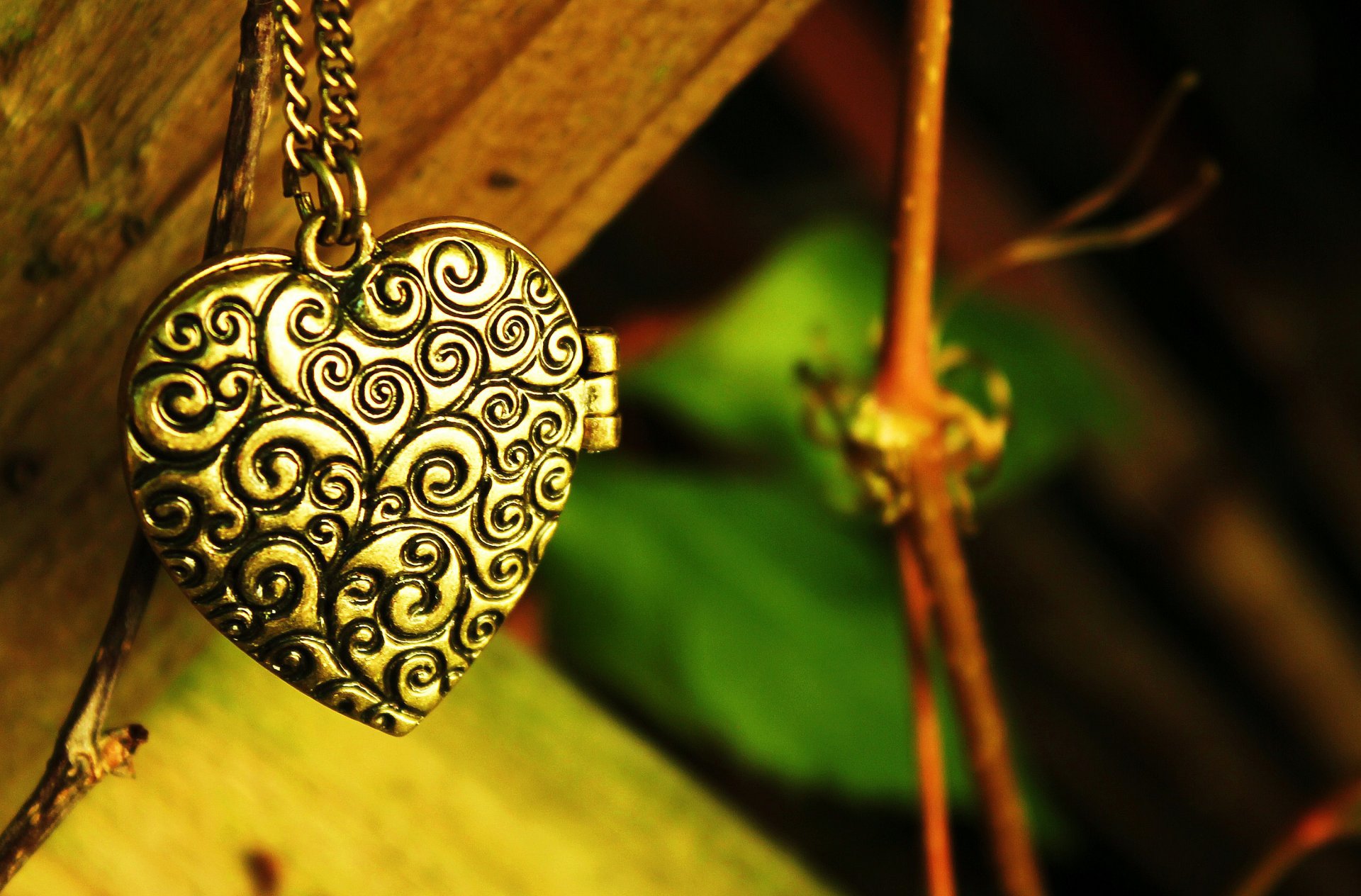 le coeur le coeur pendentif de motifs de la suspension de la chaîne des feuilles de la branche de la verdure