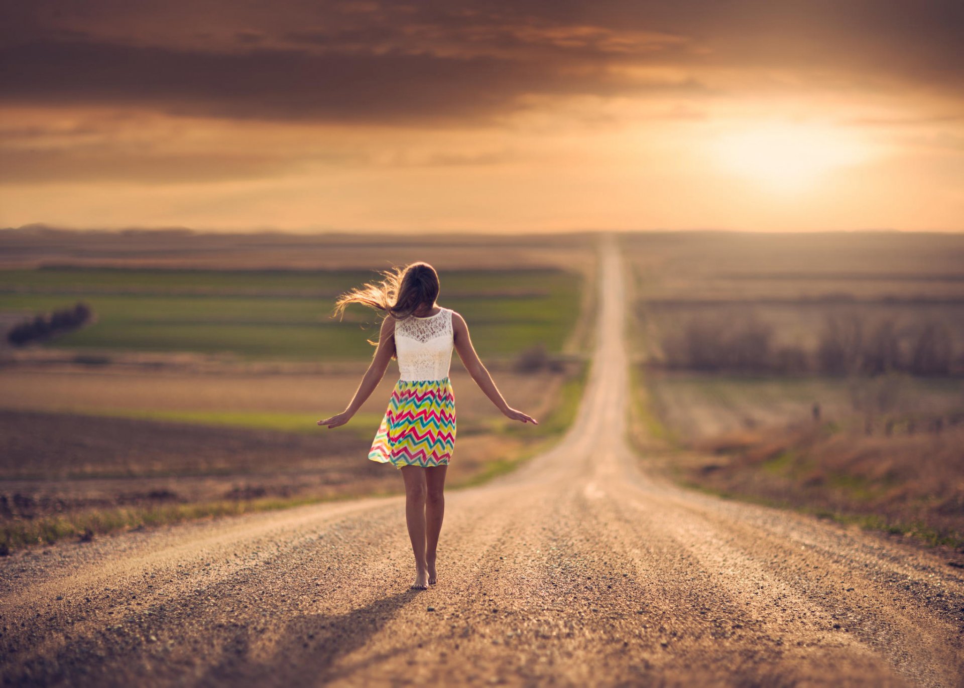 girl road space bokeh