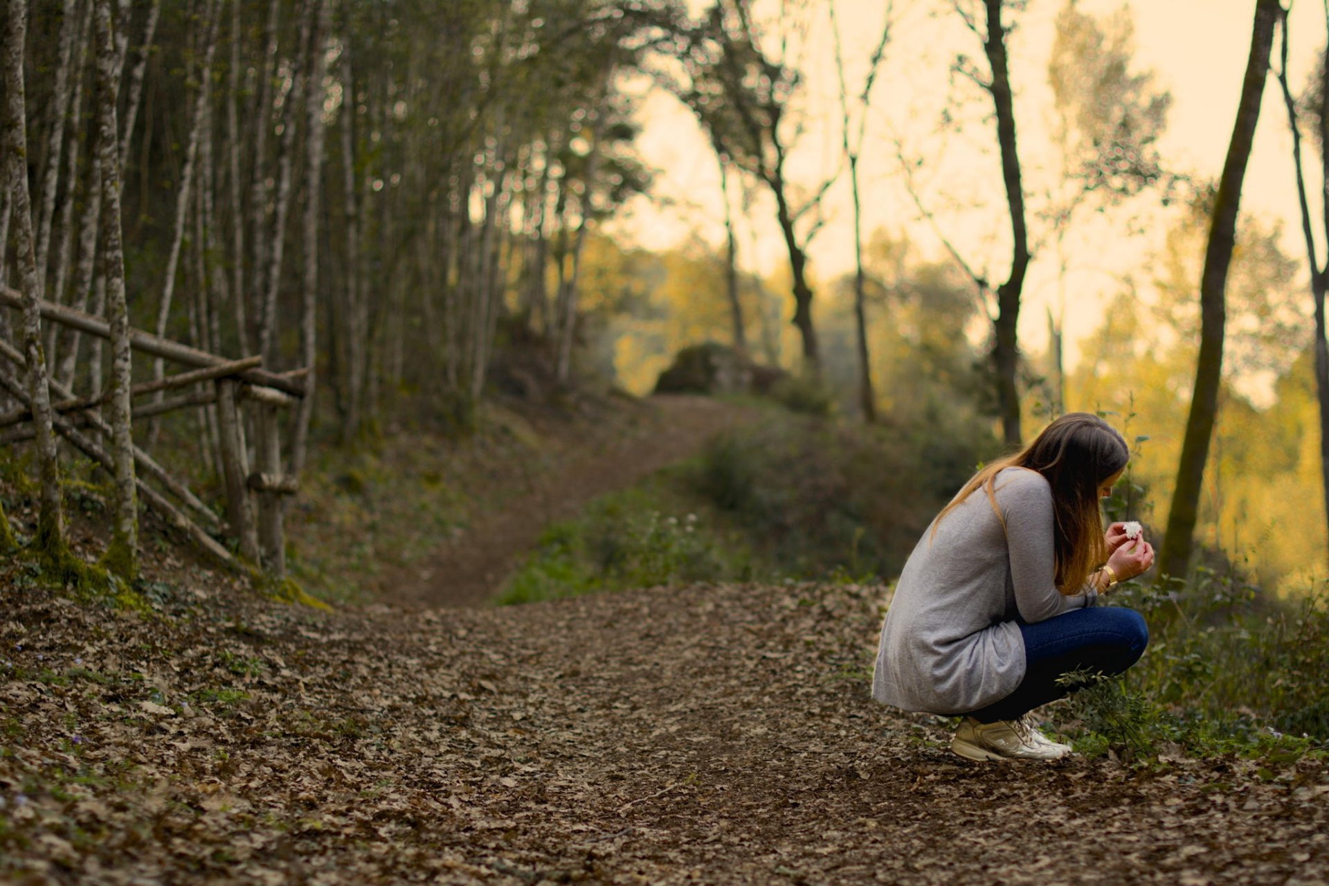 chica bosque sendero