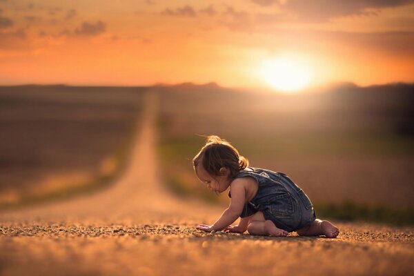 Little Girl on the road looking for