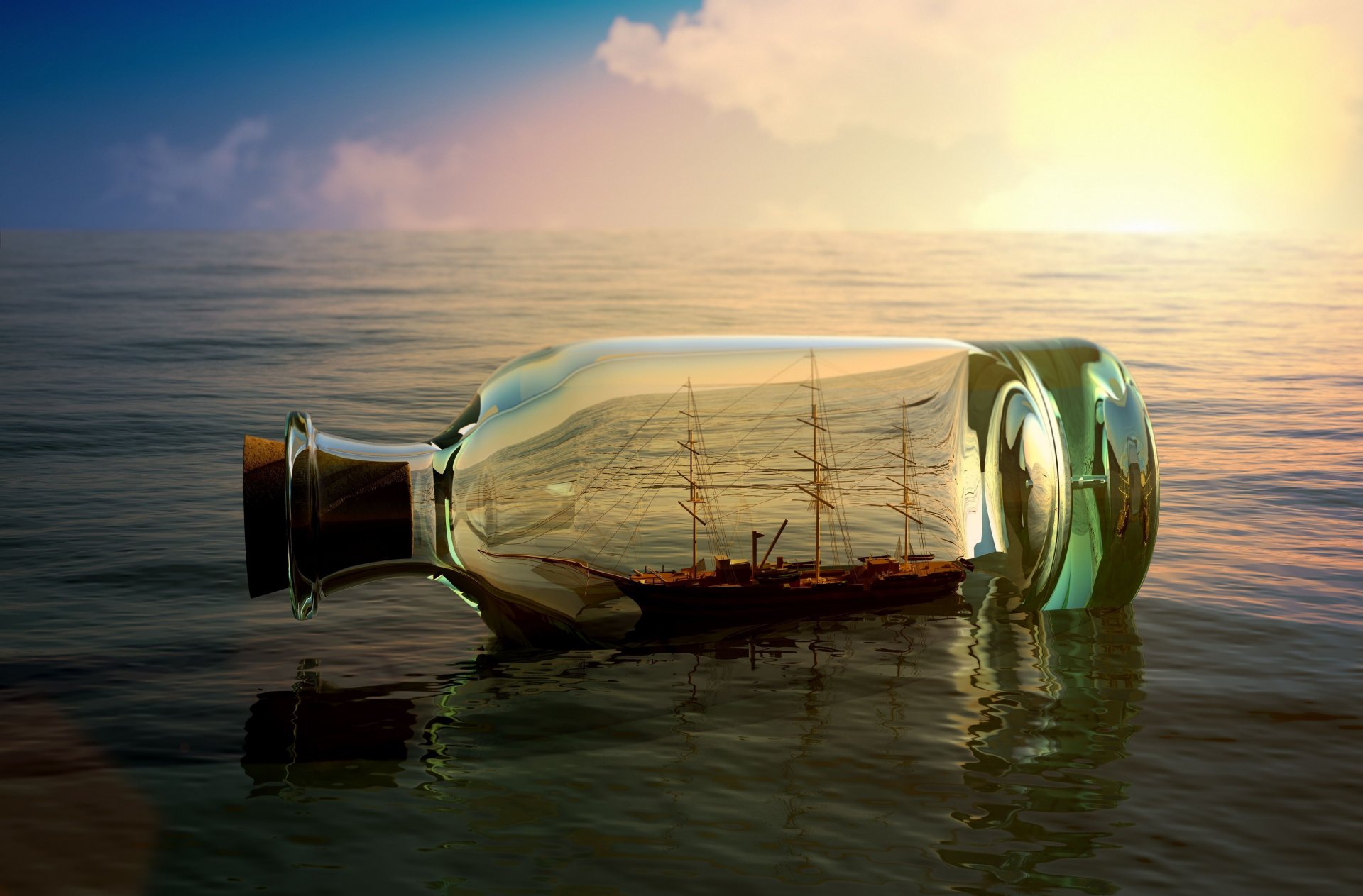 mood a bottle ship ships boat water sea river sky background wallpaper widescreen full screen hd wallpaper