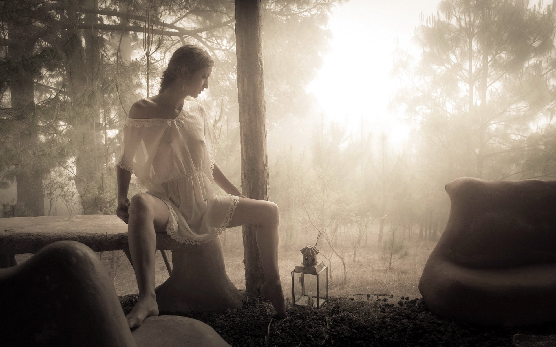 fille forêt lumière humeur