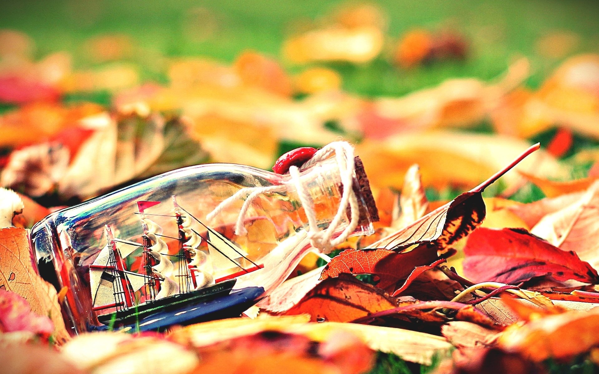 moods leaves leaves leaves bottle boat ship ship sails autumn background wallpaper widescreen fullscreen widescreen widescreen