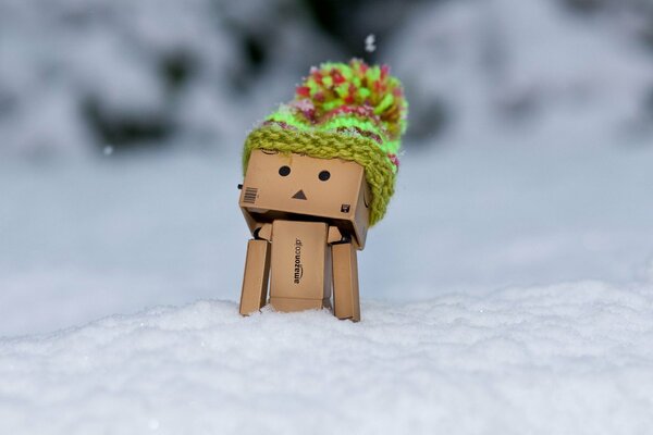 Hombre de Caja en la nieve en el frío