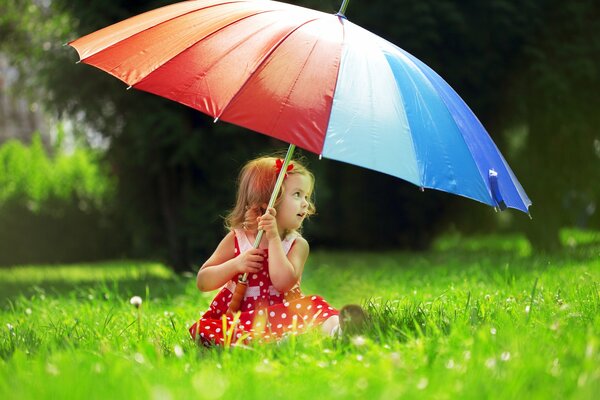 A girl with an umbrella on the background of nature