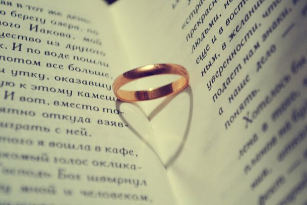 Wedding ring on the page of the book