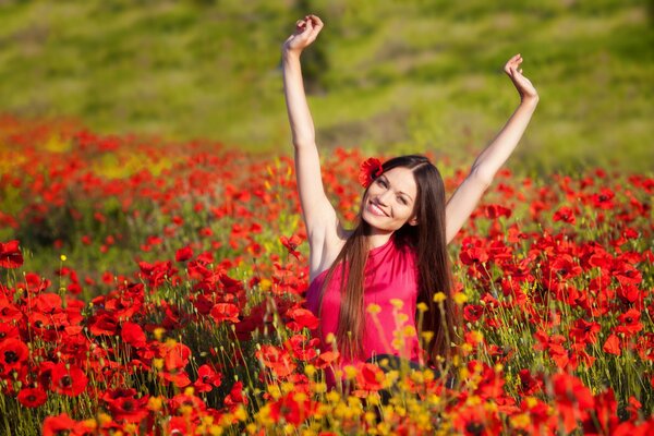 A girl in a field of flowers, a beautiful girl