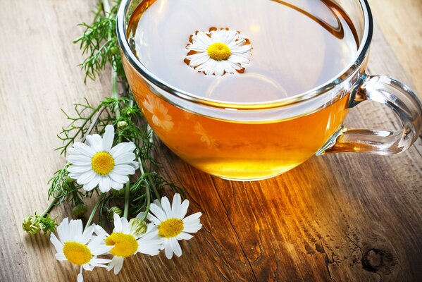 Una taza de té calmante de manzanilla