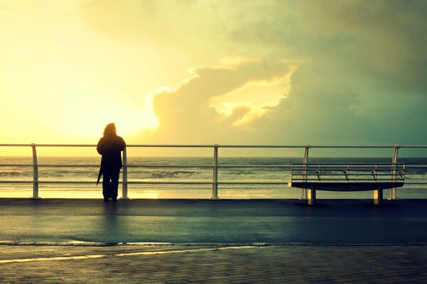 Sunset on the embankment in France in summer