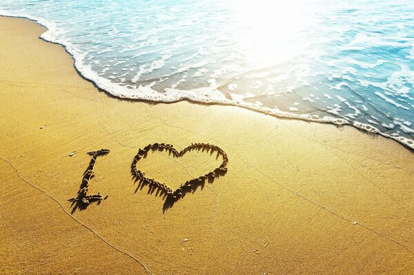 Inscription on wet sand on the beach