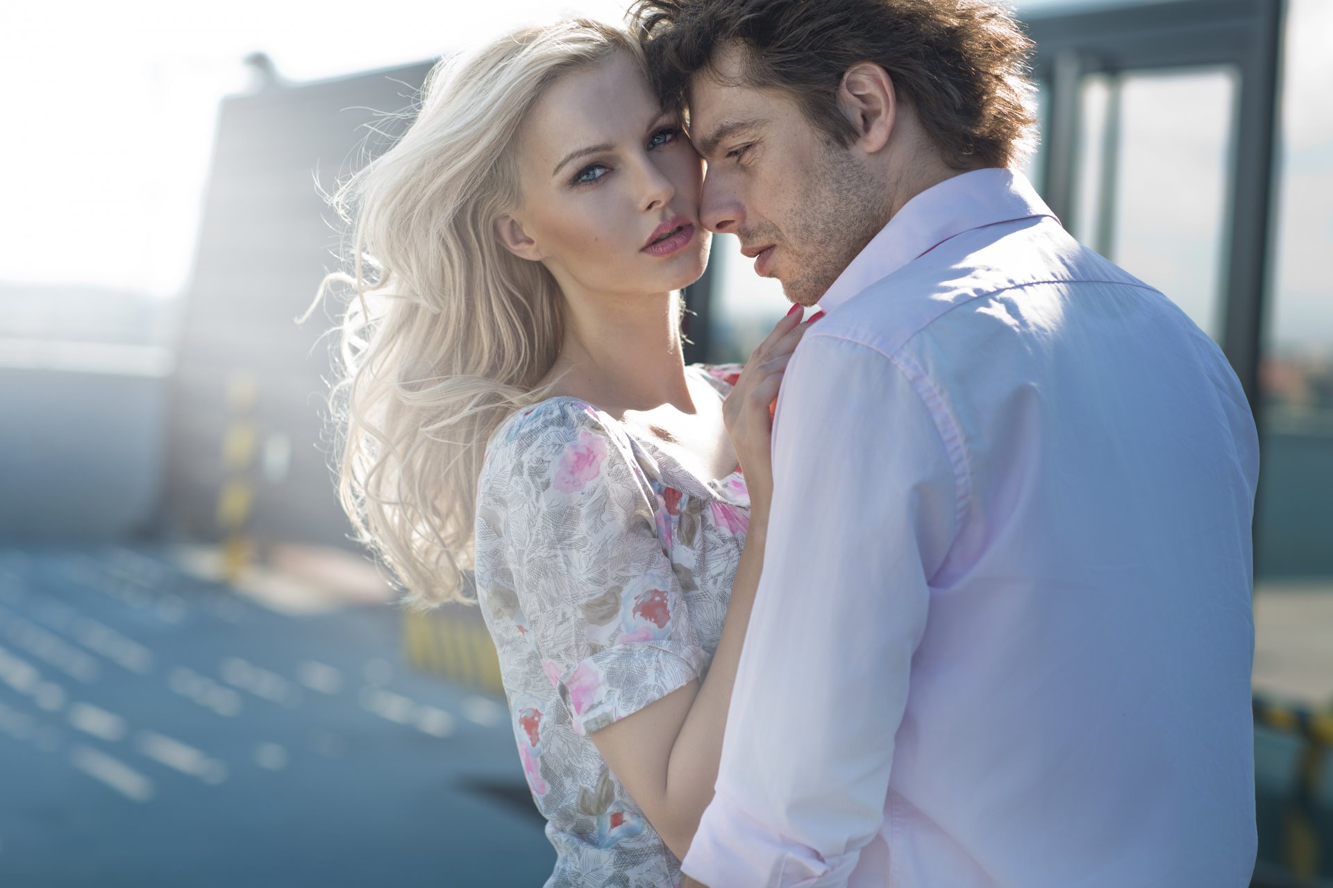 the pair girl guy blonde locks dress view sunny day charm intimacy