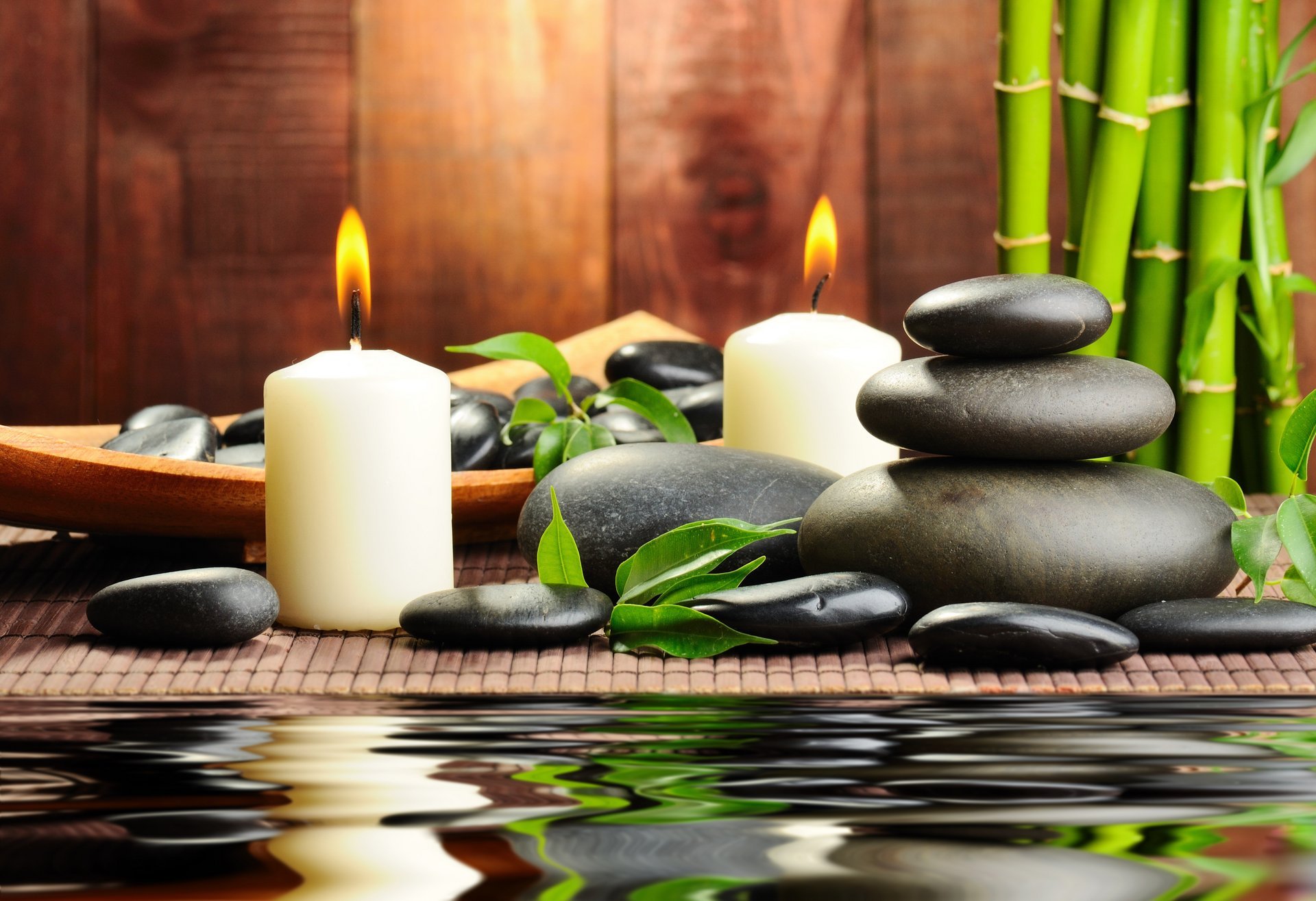 tones black massage spa candles water bamboo