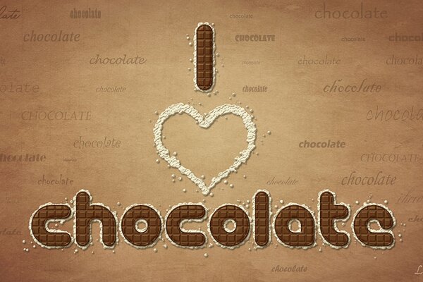 Chocolate inscription, chocolate heart. Chocolate mood