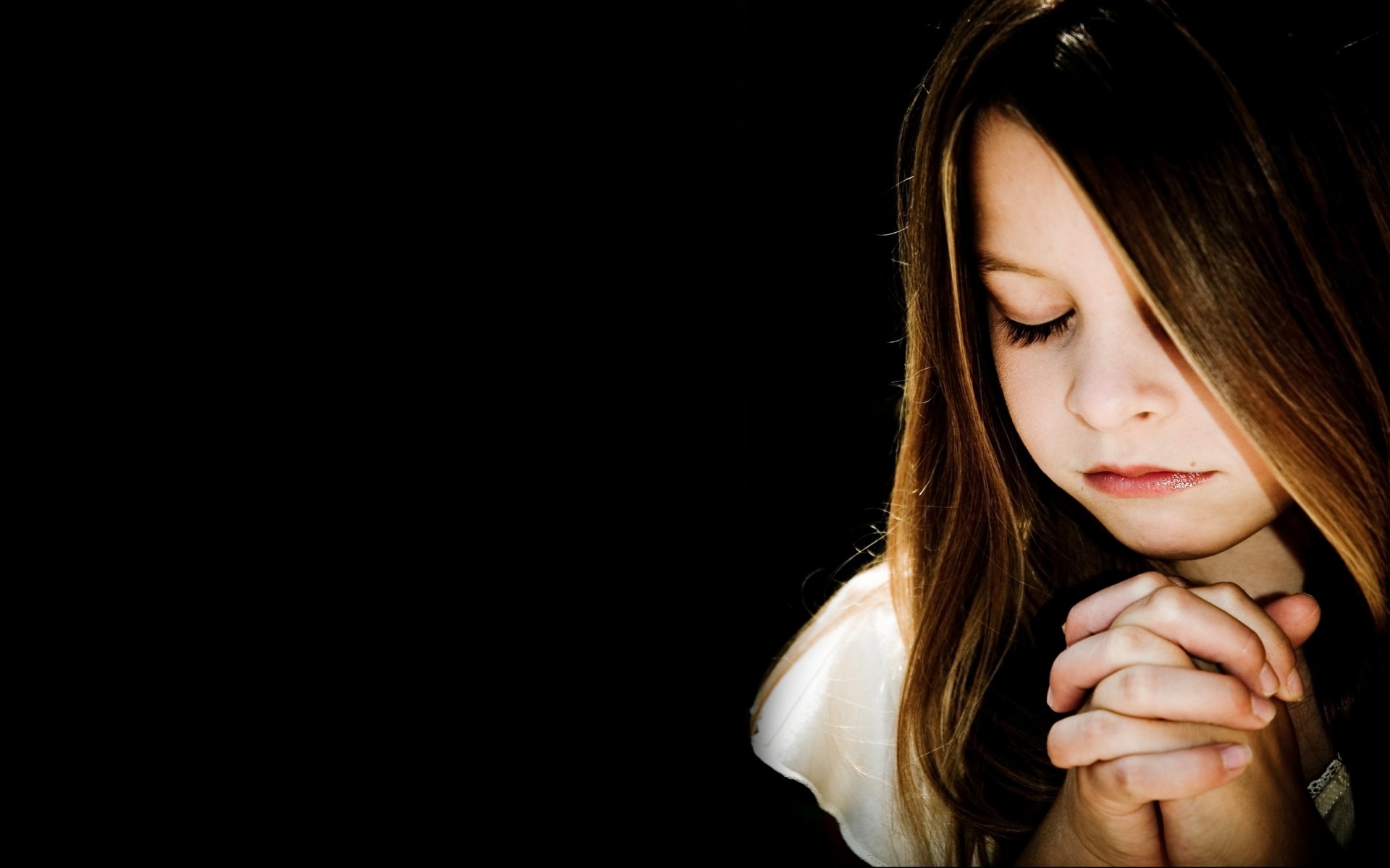 mood girl children brunette black background