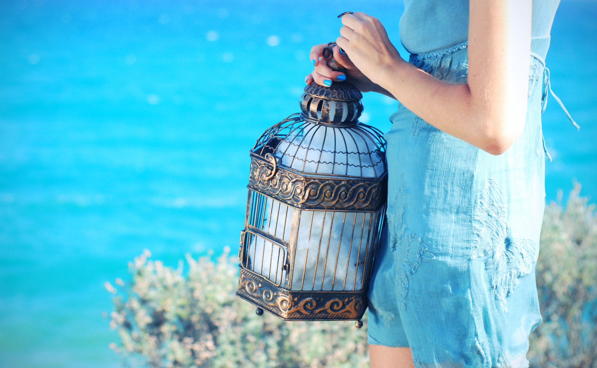 sommer meer mädchen azurblau käfig sommerkleid