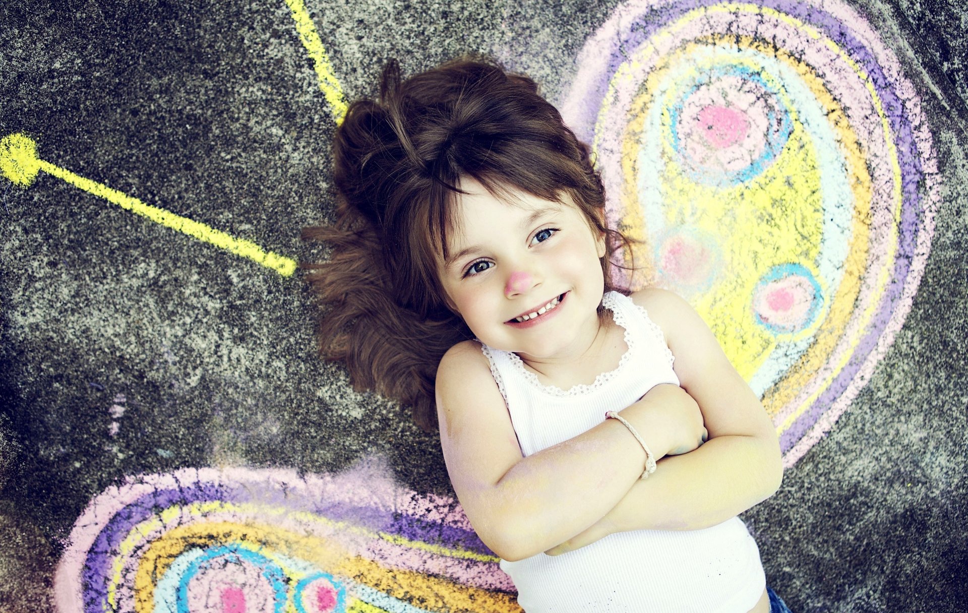 mood joy happiness smile girl baby child child drawing chalk on asphalt butterfly wing