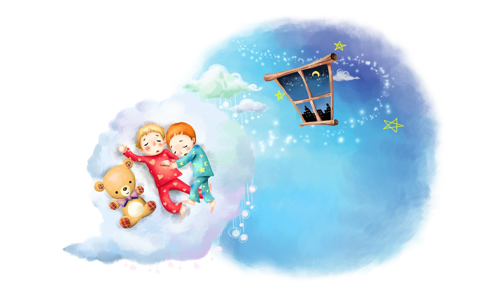 zeichnung wolken kleinkinder schlaf kindheit schlafanzug fenster monat teddybär