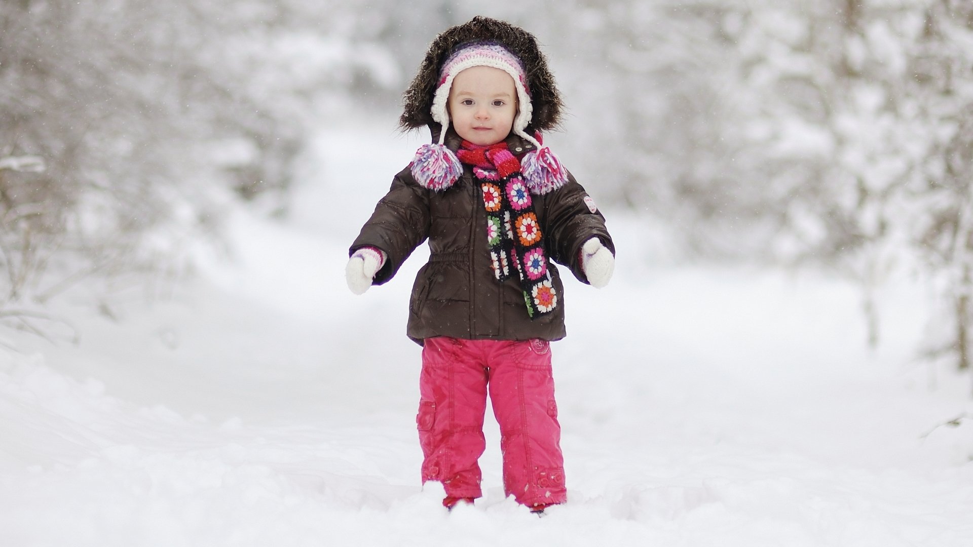 girl lonely winter cute elegant happiness joy baby childhood snow coat little girl lonely winter cute beautiful kid