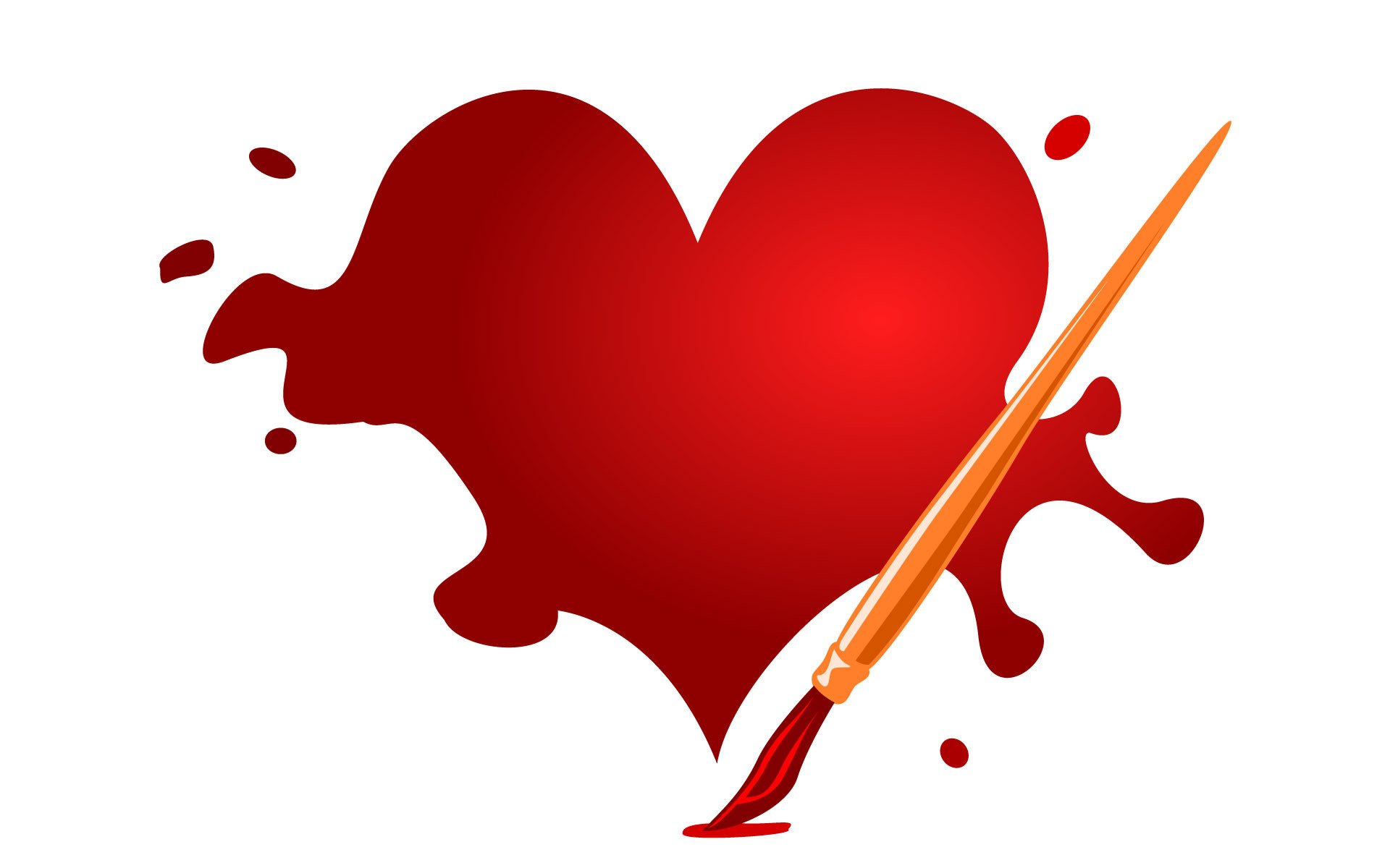 white background heart brush paint blots drops spray red