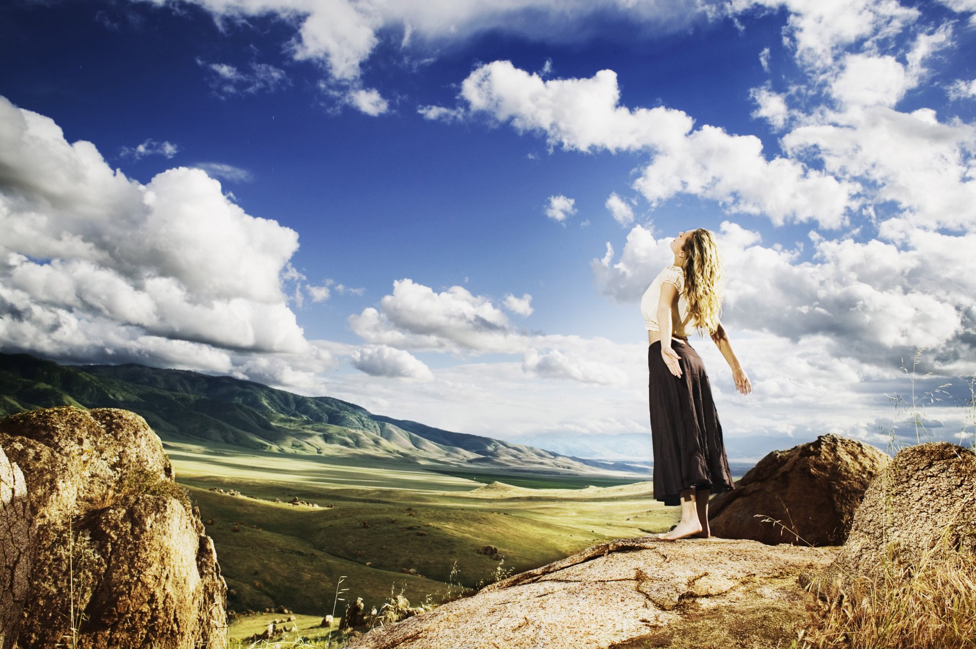 fille nature ciel soleil humeur